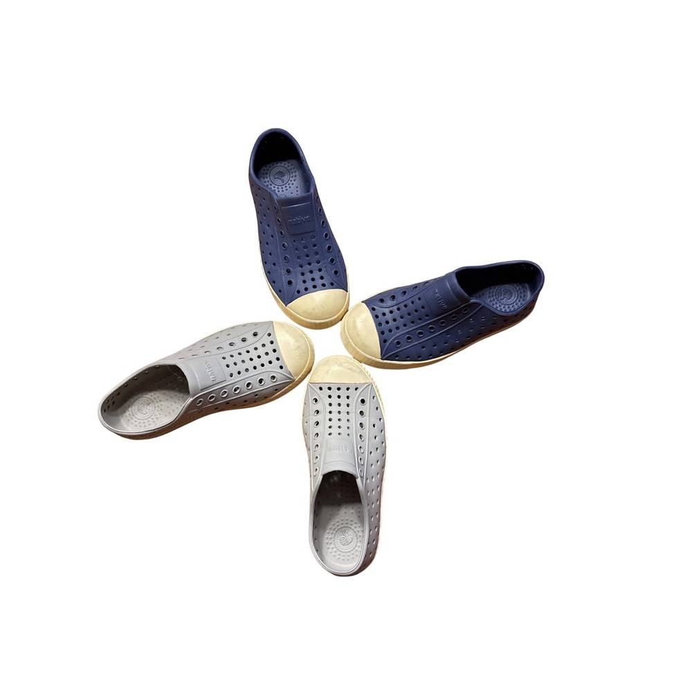 Native Jefferson Kids Shoes Bundle Navy Blue Pigeon Grey EVA Slip On C12 2 Pairs
